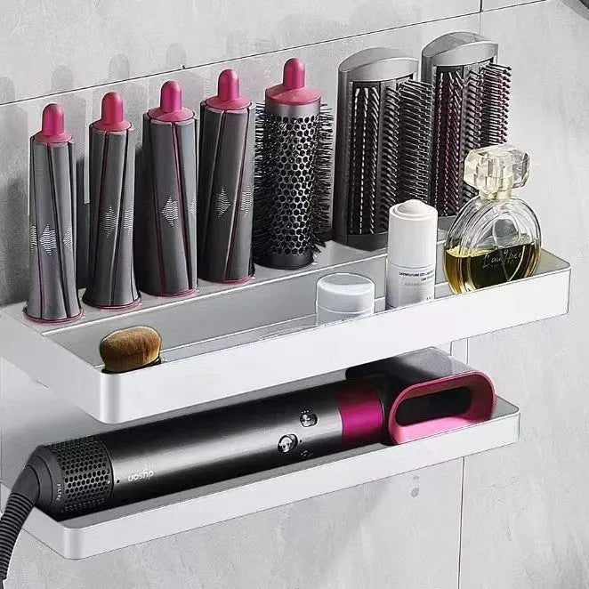 White double-layer bathroom storage rack for Marcel wavers with punch-free installation