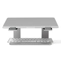 Black aluminium alloy laptop stand on desk elevating computer for ergonomic use
