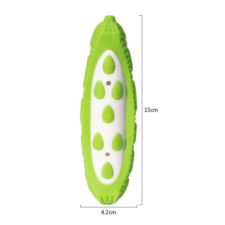 Green and purple simulation bone dog chew toys shown in large and small sizes