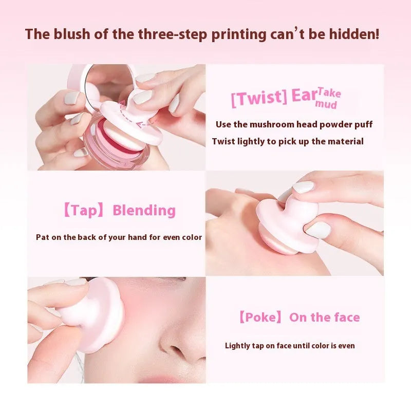 Can powder blusher mud in four nude shimmer shades with swelling contractive formula