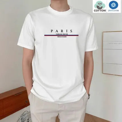 Men's loose fit short-sleeved T-shirt with a printed letter design, made from pure cotton.