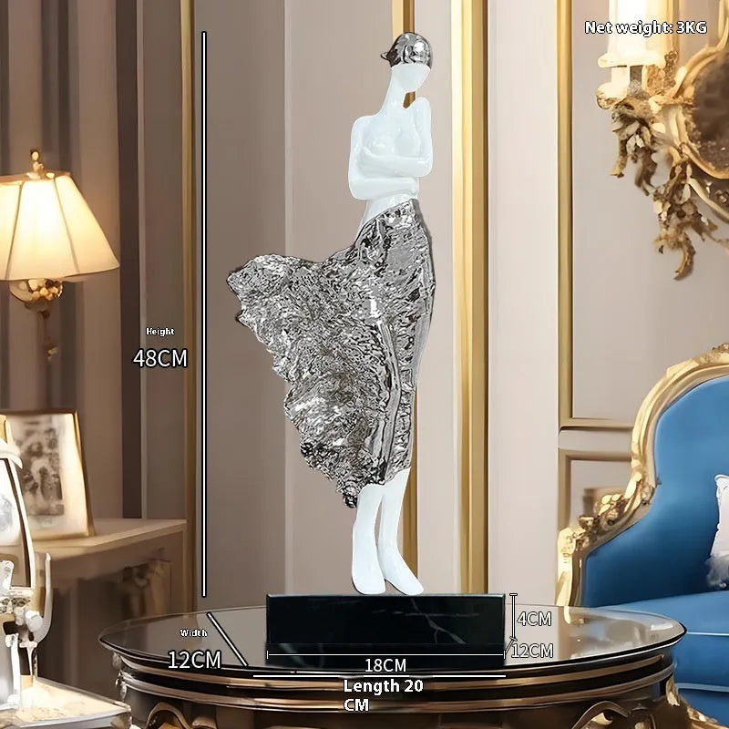 48cm tall sculptured character ornament in metallic rose gold finish with modern minimalist design