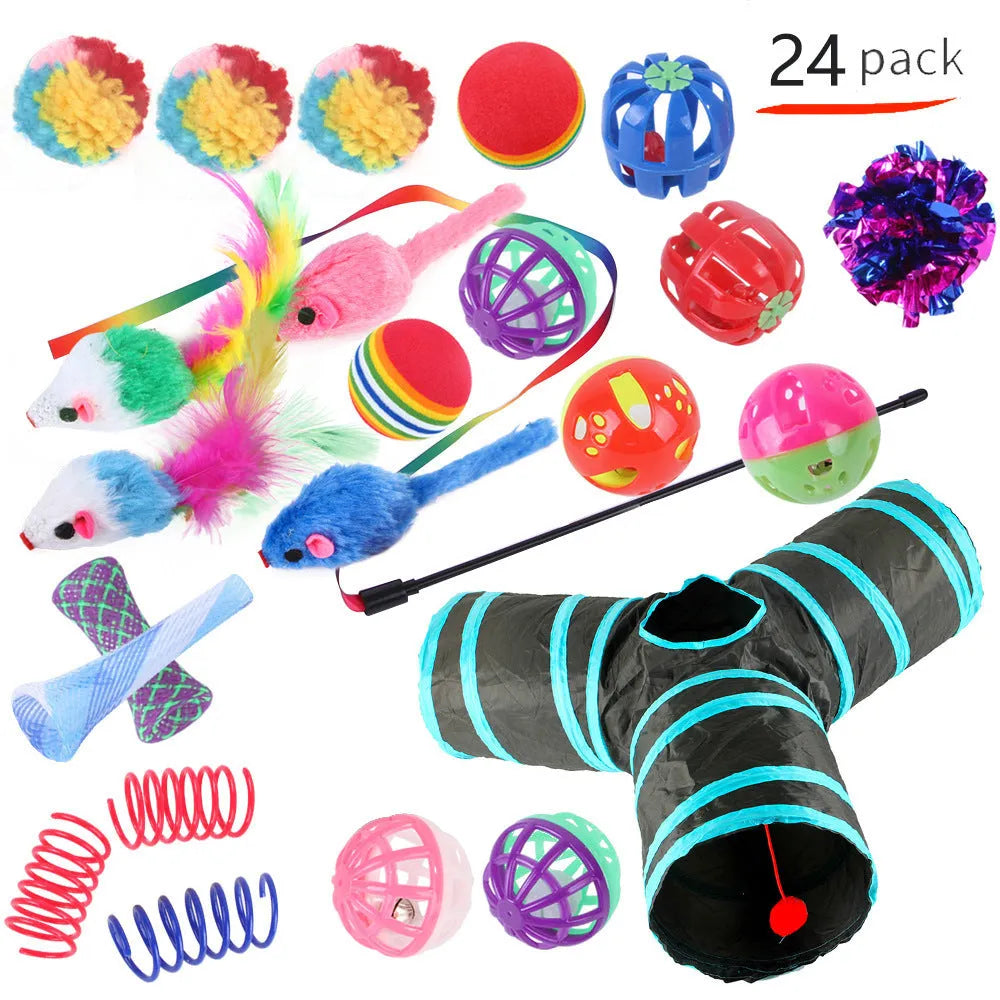 Plastic cat tunnel toy set showing enclosed channel design for pet play