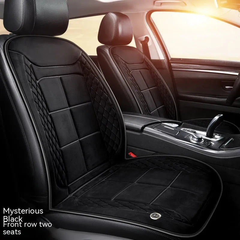 Car heating cushion on vehicle seat showing automatic heating function and cotton fill construction.