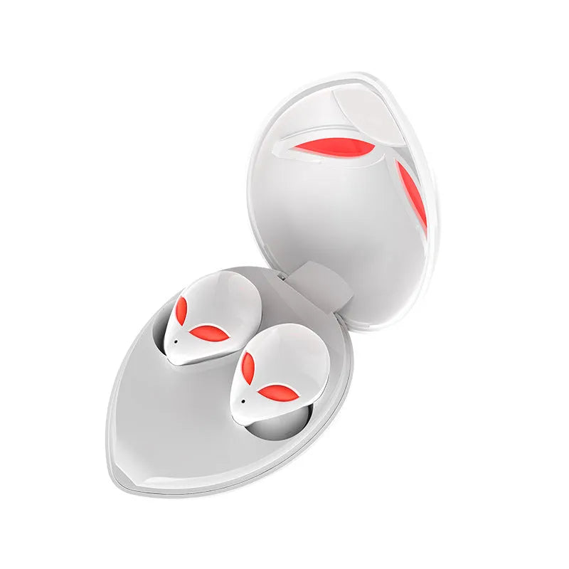 Creative Outer T8 Starman alien design true wireless Bluetooth earbuds with LED lights in charging case.