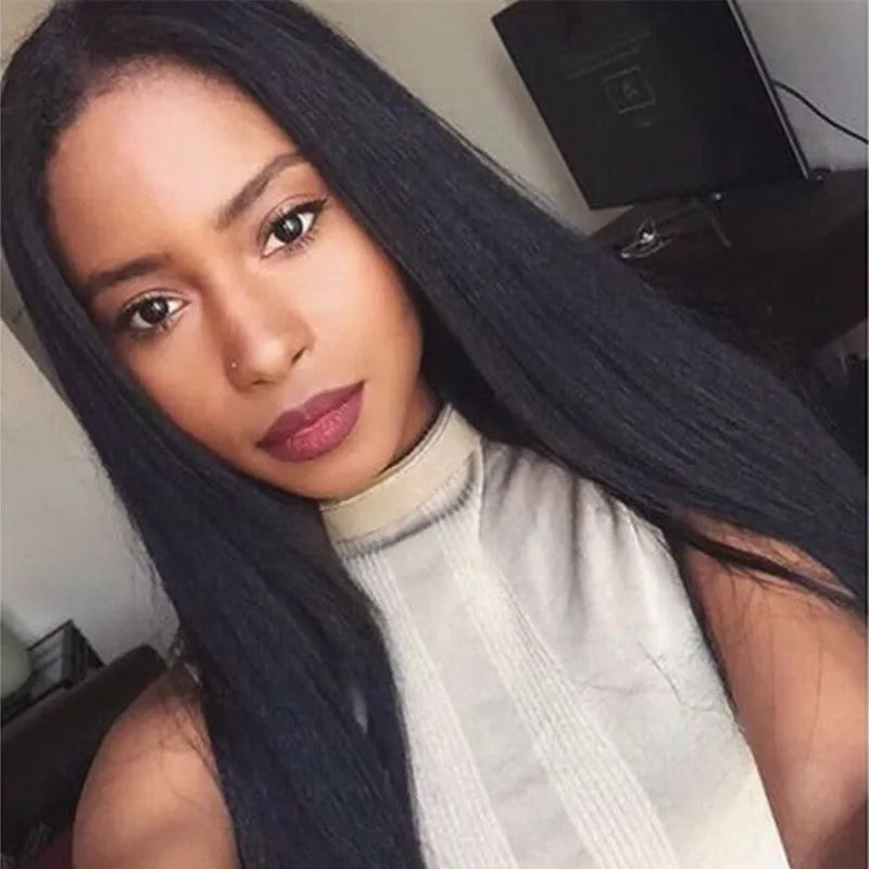 Long straight synthetic wig with centre-parted bangs in high-temperature fibre, black dark brown light brown colours