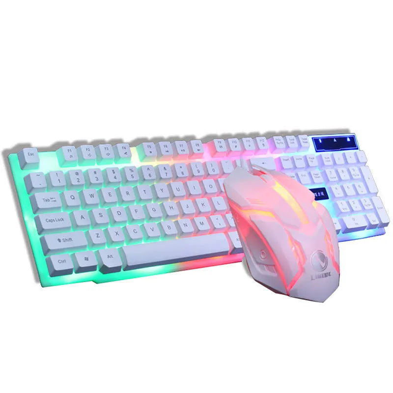 GTX300 black and white gaming keyboard and mouse set with backlit keys and wired USB cables