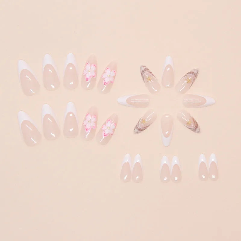 French style plastic false nails with simple floral rock pattern artificial nails