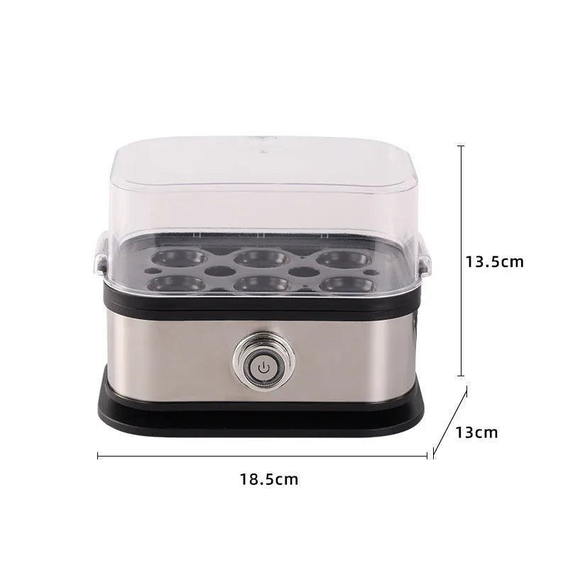 Black stainless steel portable egg boiler with a carry belt.