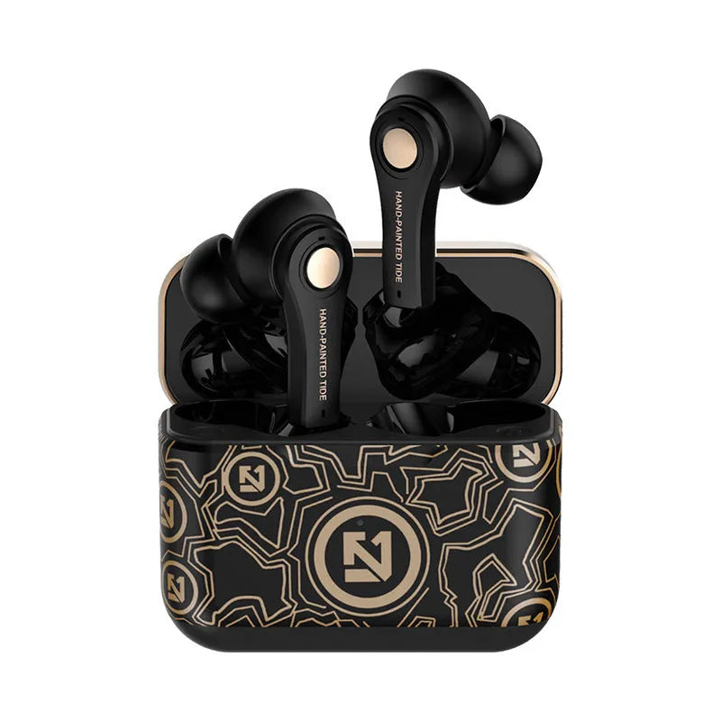Black wireless Bluetooth over-ear headset with adjustable headband showing ear cups with padding