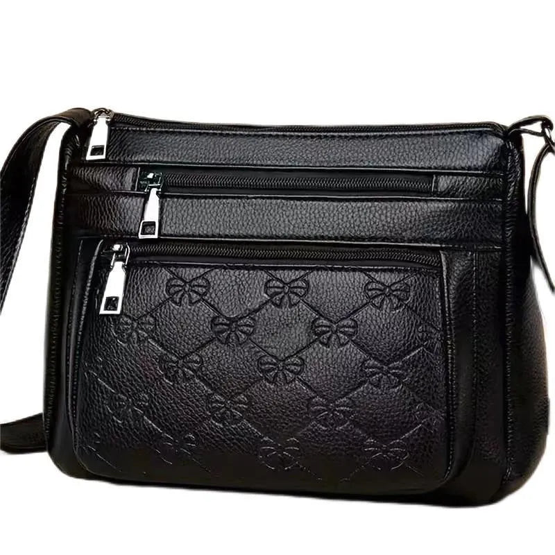 Butterfly Black PU shoulder messenger bag with embossed detail and horizontal square shape