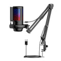 USB condenser microphone with colourful LED lights showing heart-shaped polar pattern for streaming and recording