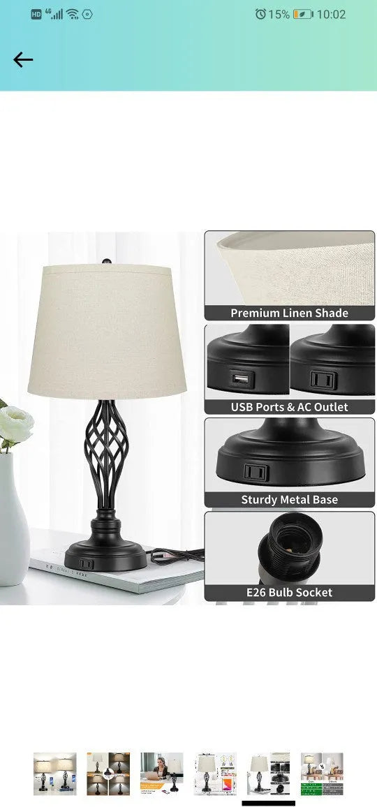 Modern alloy bedside lamp with touch dimming and a USB charging port on the base.