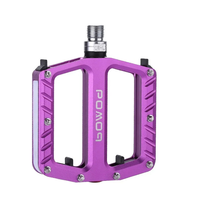 Aluminium alloy bicycle pedals with integrated LED illumination in black purple red gold titanium colour options