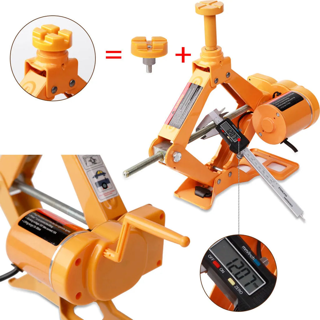 Yellow steel car electric jack set with 12V electric wrench for vehicle tyre changing