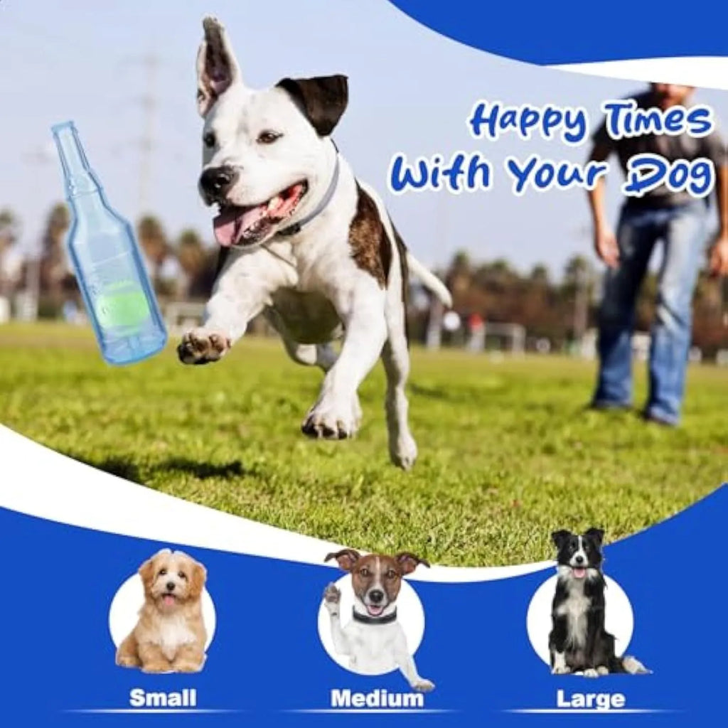 Blue natural rubber water bottle dog toy with squeaker for aggressive chewing dogs