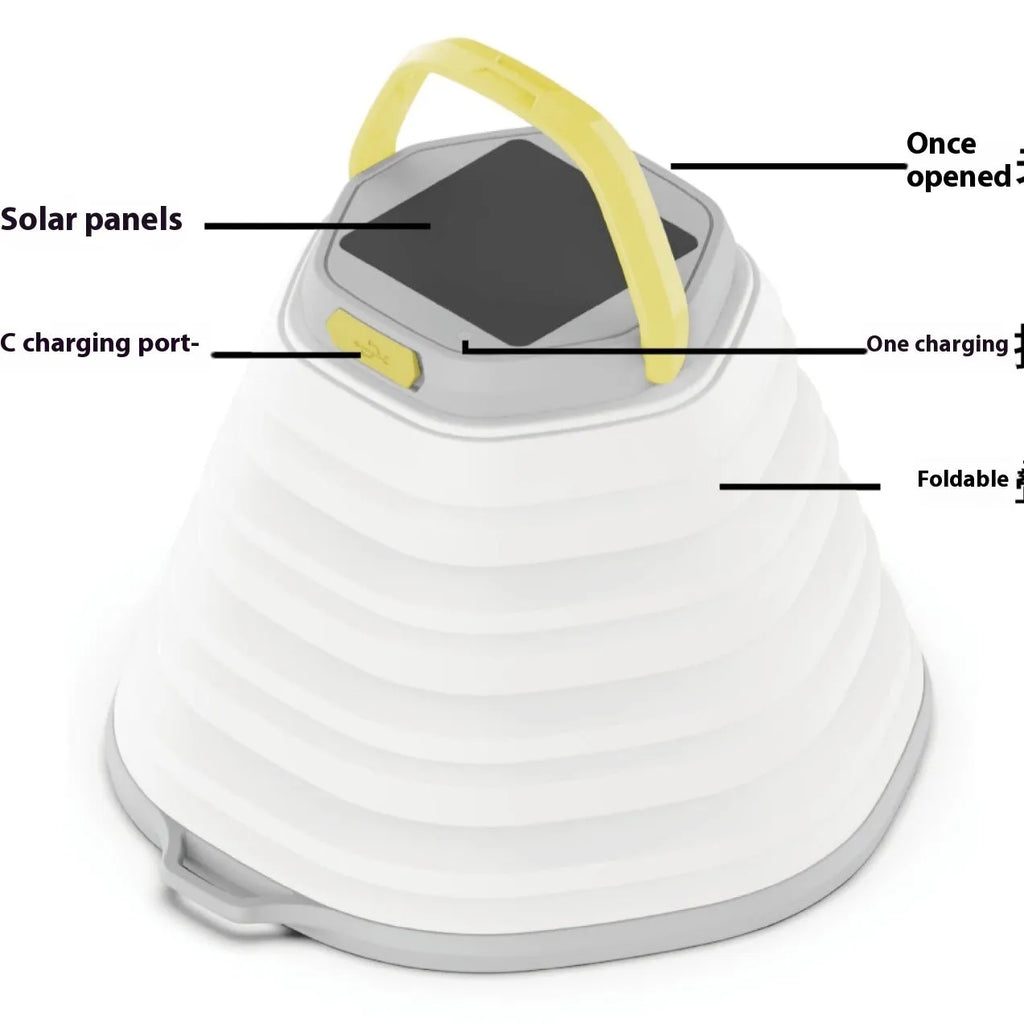 White camping lamp with a single-key switch, designed for large-capacity tent and outdoor lighting.