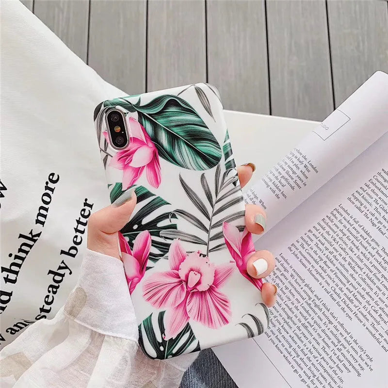 Pink floral pattern TPU back cover case for iPhone models