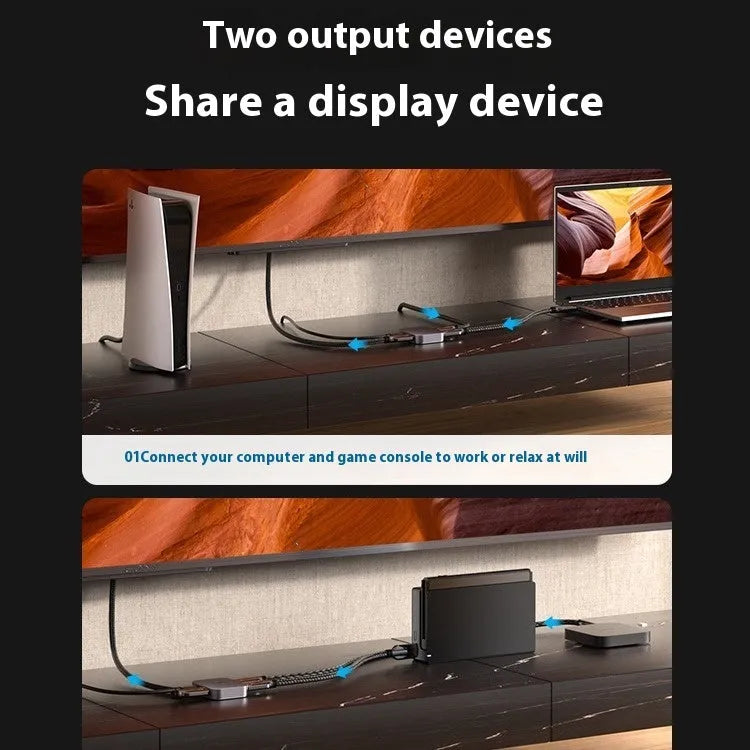 Grey alloy HD audio video cable separator for television line conversion with computer distributor