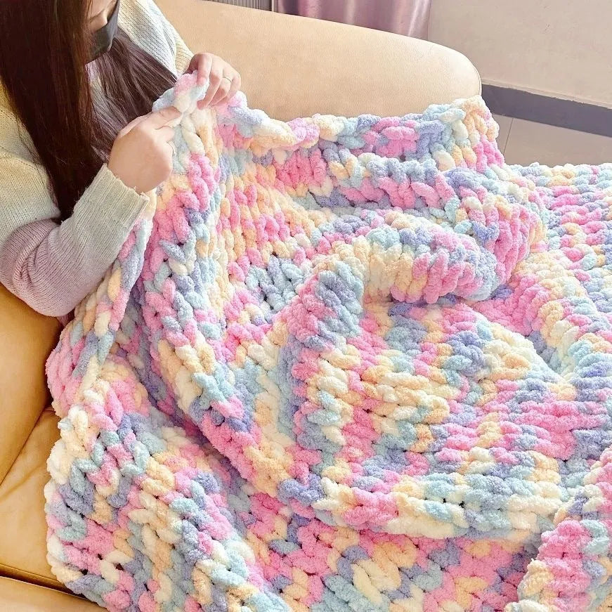 Coarse yarn chenille knitted braided gravity blanket showing texture and colour options
