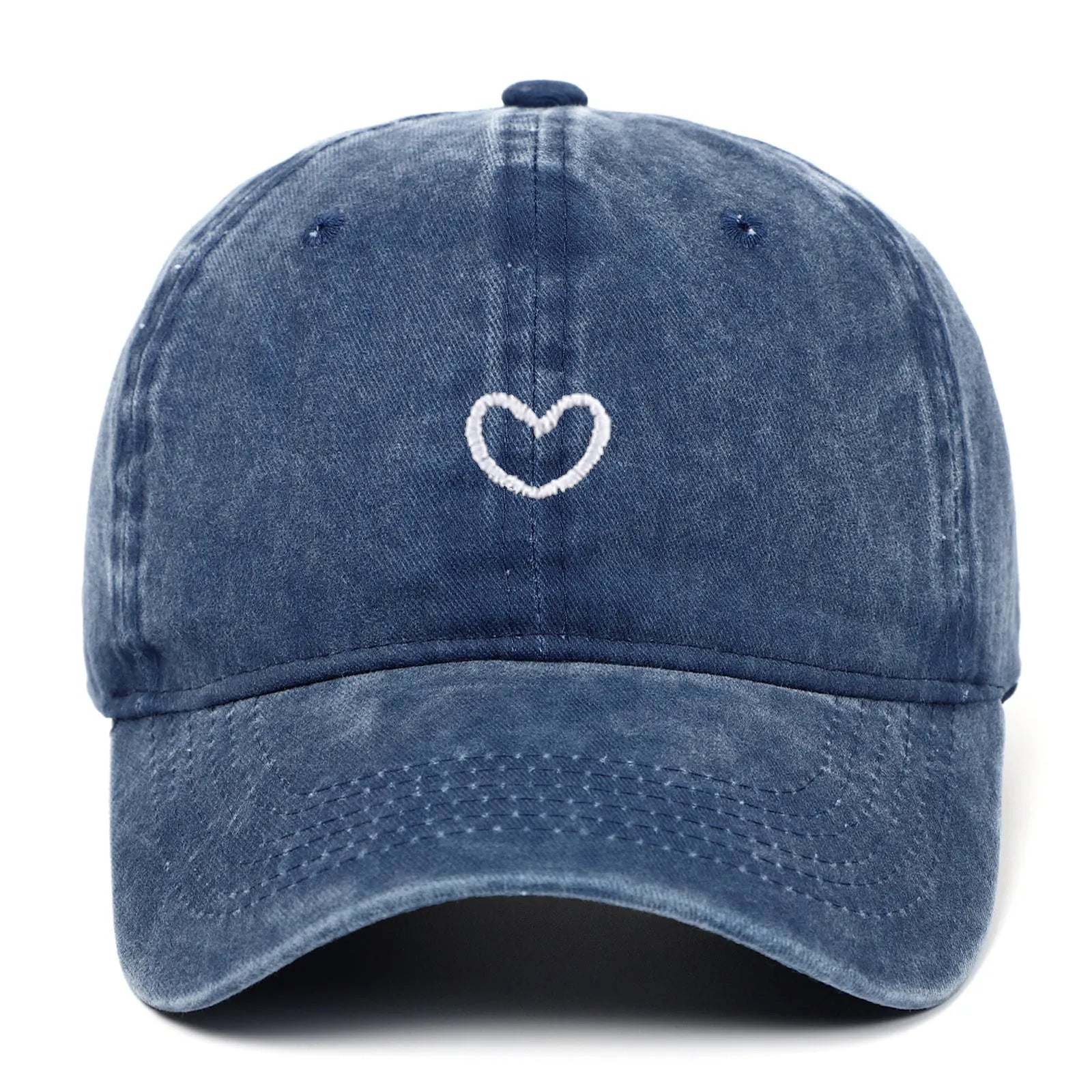 Retro-style cotton baseball cap with embroidered 'love' word, shown in an adjustable size.
