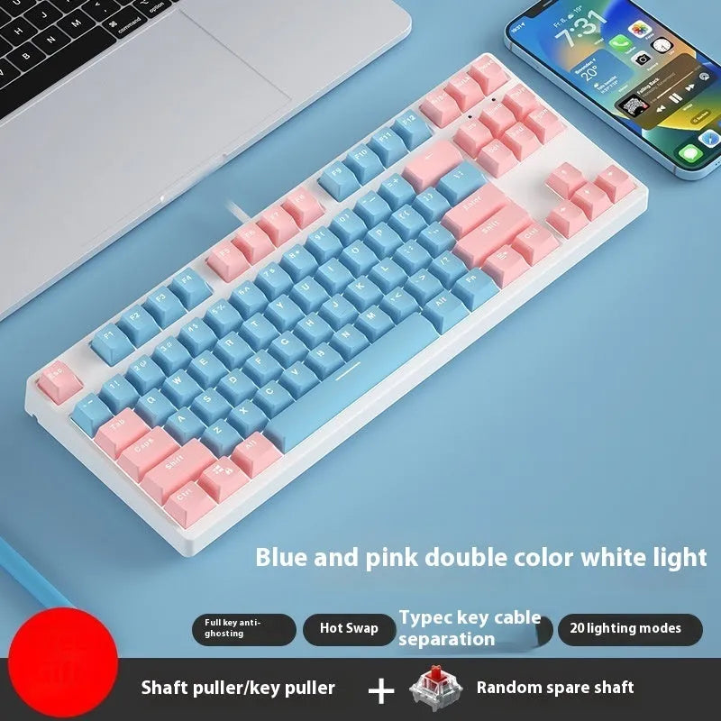 87 key wired mechanical keyboard with metal chassis shown in a black, orange, and yellow colour configuration.