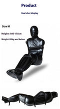 Black patent leather bondage set with full coverage garment and six ratchet tie-down straps
