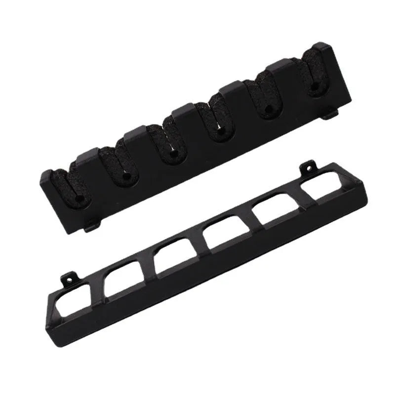 Black ABS plastic wall mounted fishing rod holder storage rack for vertical or horizontal rod storage