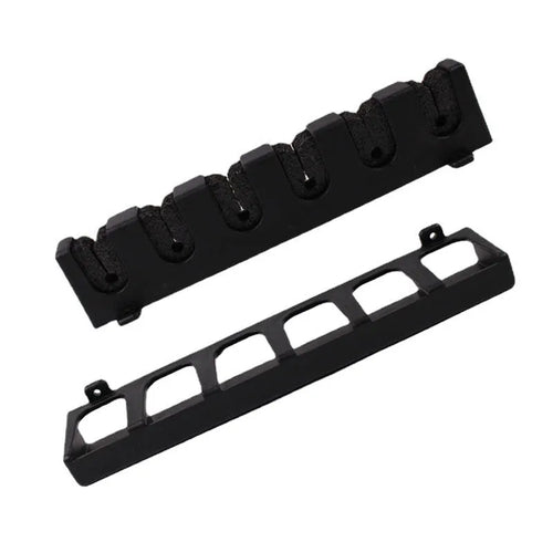 Black ABS plastic wall mounted fishing rod holder storage rack for vertical or horizontal rod storage