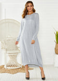Loose long black lantern dress with a lace-up crew neck, showcasing a casual pullover style.