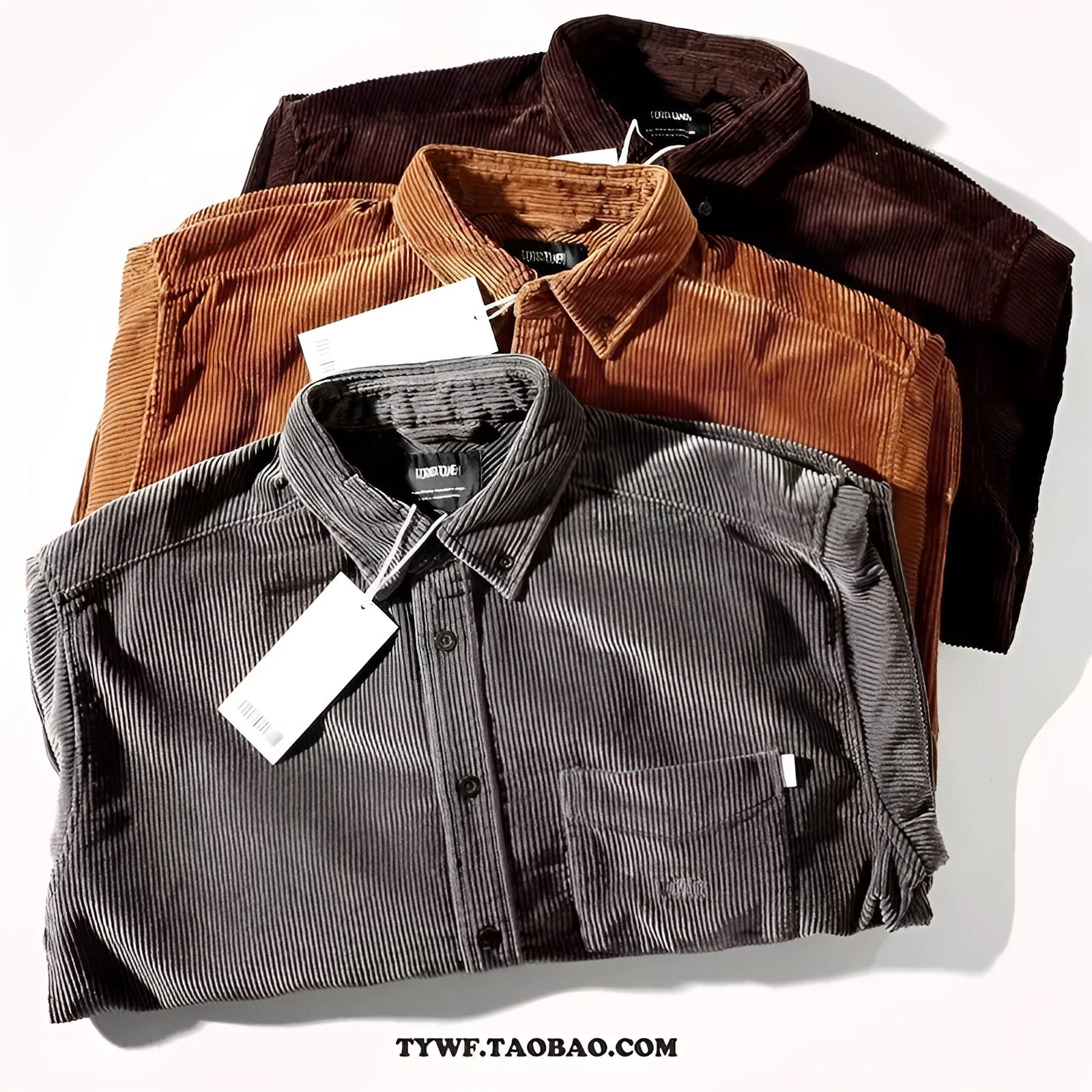 Japanese Hong Kong style corduroy shirt with loose fit and cardigan design in caramel colour
