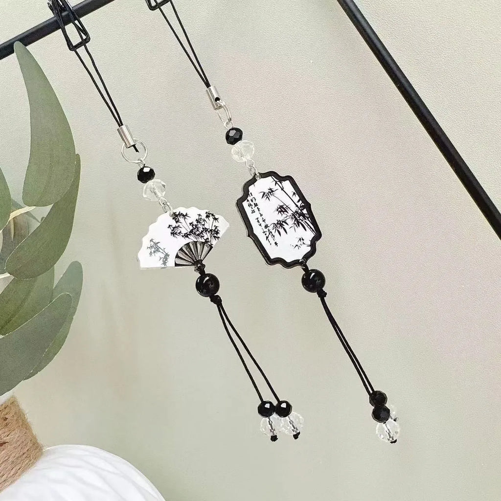Guofeng style beaded keychain with floral pattern in Fan colour design.