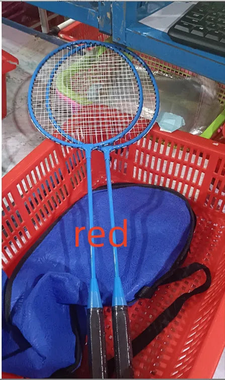 Blue and red alloy ultra-light split badminton rackets as a complete pair set