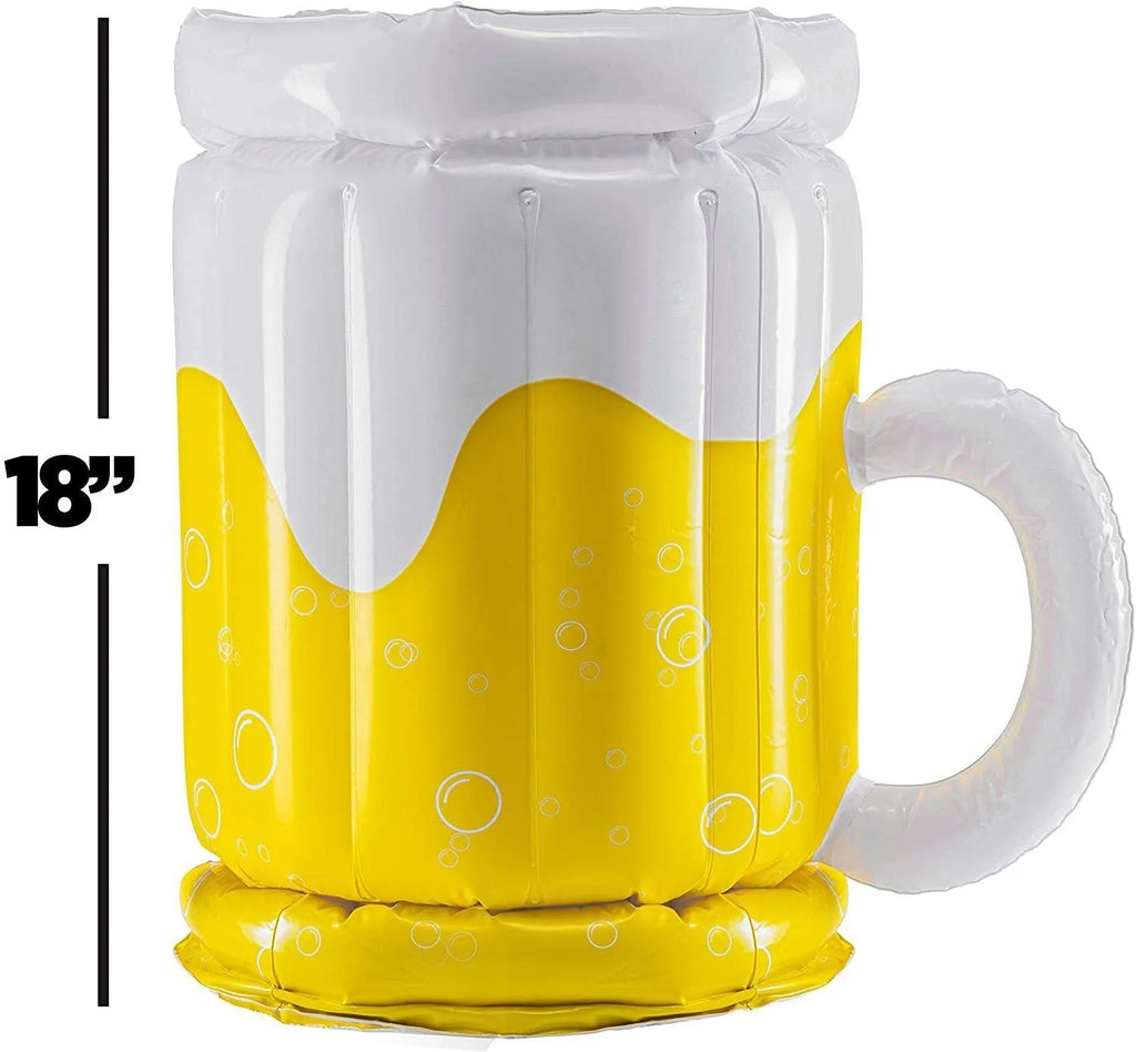 Yellow inflatable beer mug cooler pool float, 44cm x 32cm PVC drink holder for parties