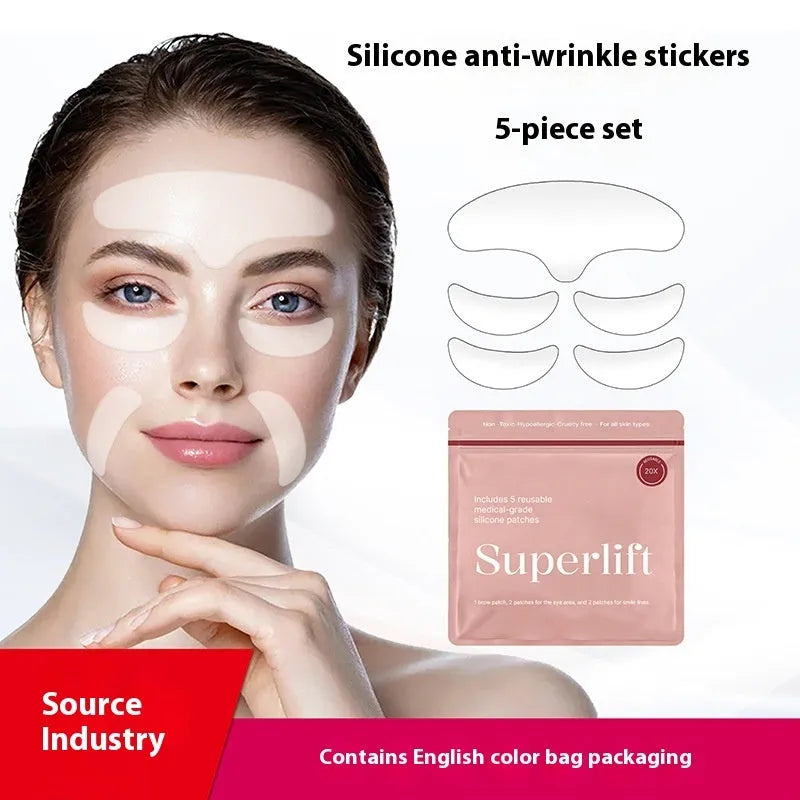 Silicone anti-wrinkle face stickers five-piece set for facial treatment