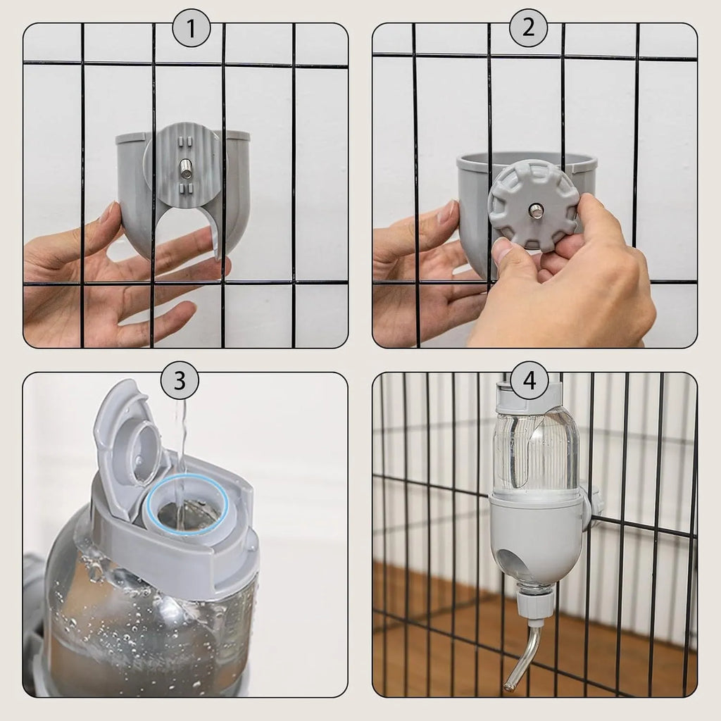 Blue small animal cage water bottle with rotatable nozzle and stainless steel drinking ball