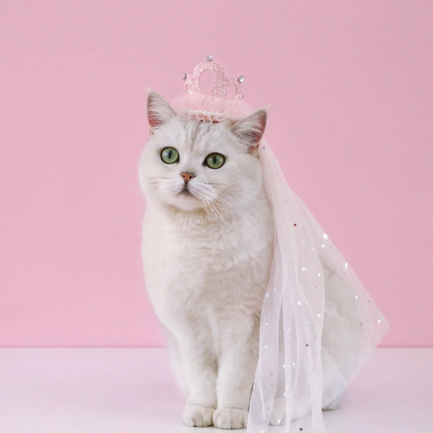 Pet wedding princess crown headdress with adjustable tie in cotton-polyester blend