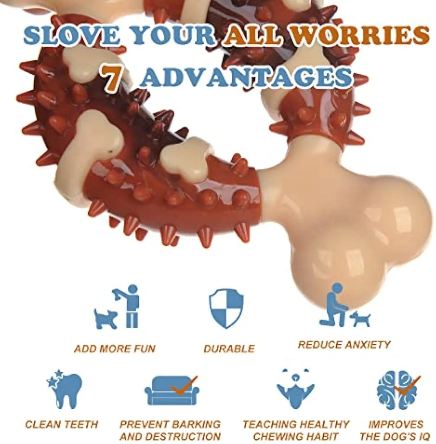 Natural rubber bone-shaped dog chew toy for dental health and anxiety relief