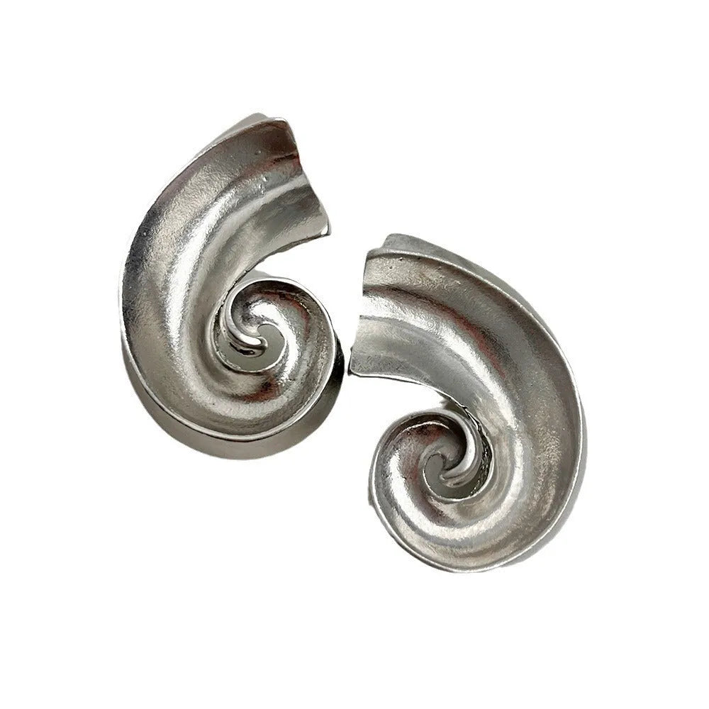 Gold and silver retro geometric ear studs with 5cm alloy construction and electroplated finish