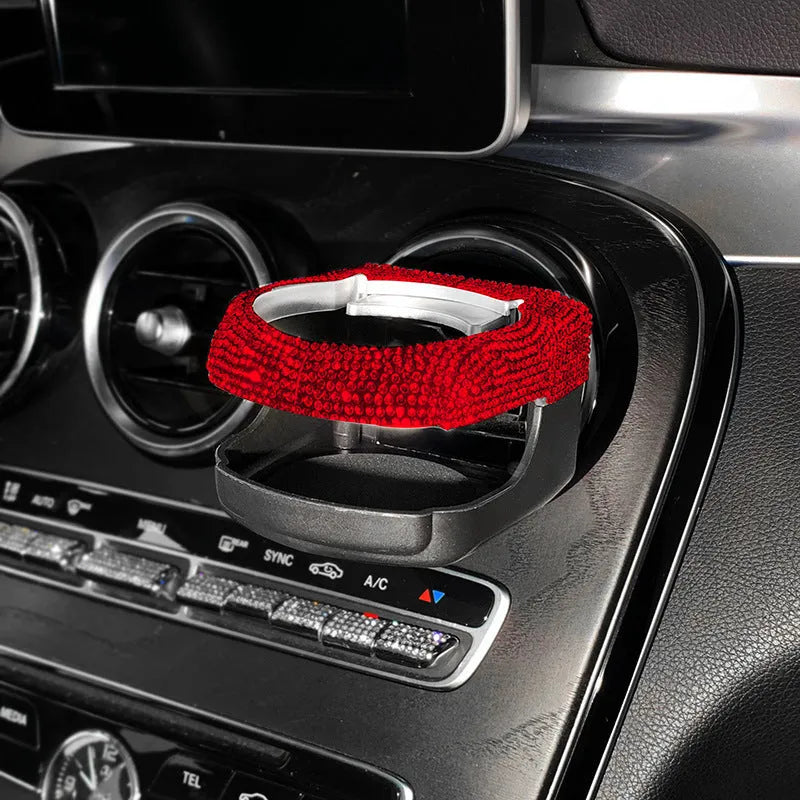Rhinestone decorated car air vent cup holder in various diamond colours