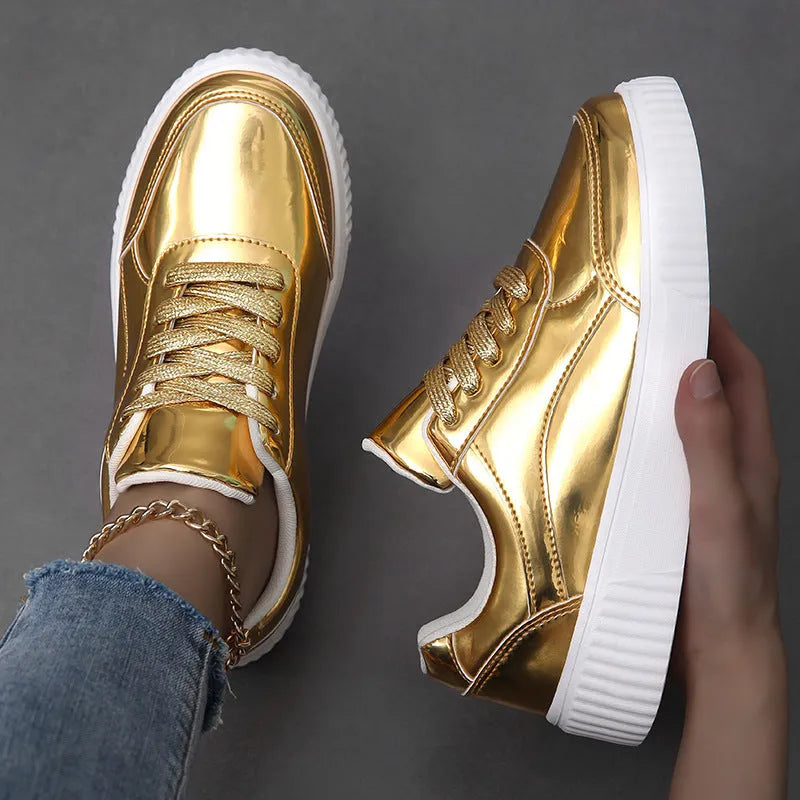 Rose gold platform sneakers with sequin details and thick MD soles