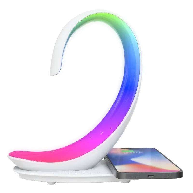 White swan animal figure desktop wireless charger with Bluetooth speaker and colourful atmosphere light