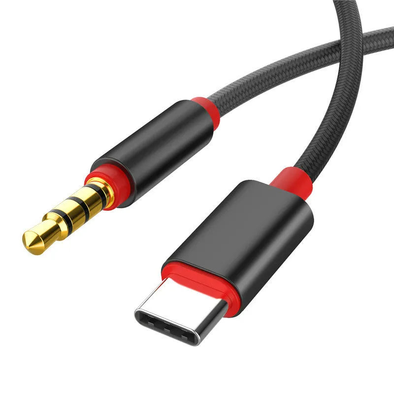 Nylon braided audio cable with 3.5mm connectors in silver or black colour