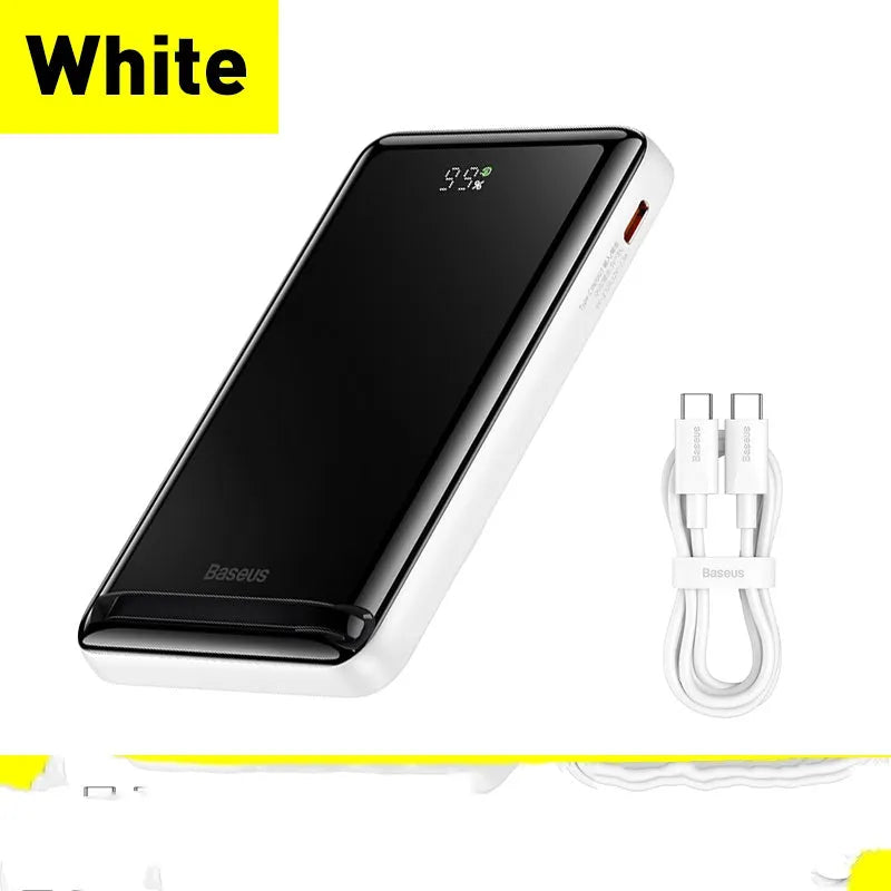 Slim magnetic wireless power bank with USB port in blue, pink, or white colour