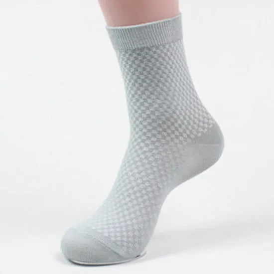 Men's bamboo fibre business socks with small square pattern in medium thickness showing colour options