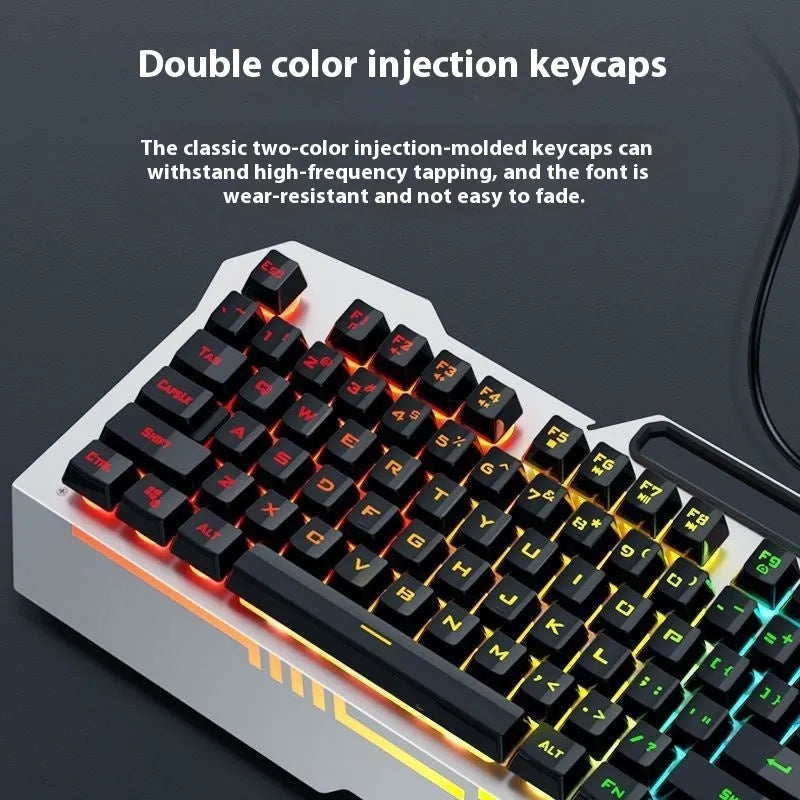 Black and white wired gaming peripheral bundles showing keyboard, mouse, and headset with coloured lighting.