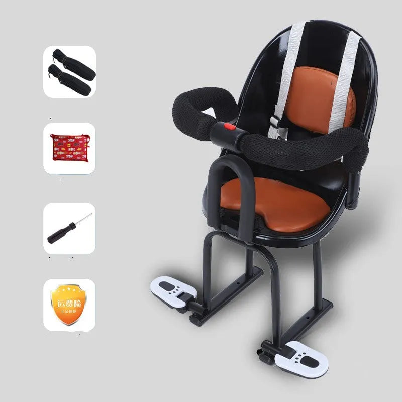 Front baby scooter safety seat with high carbon steel construction