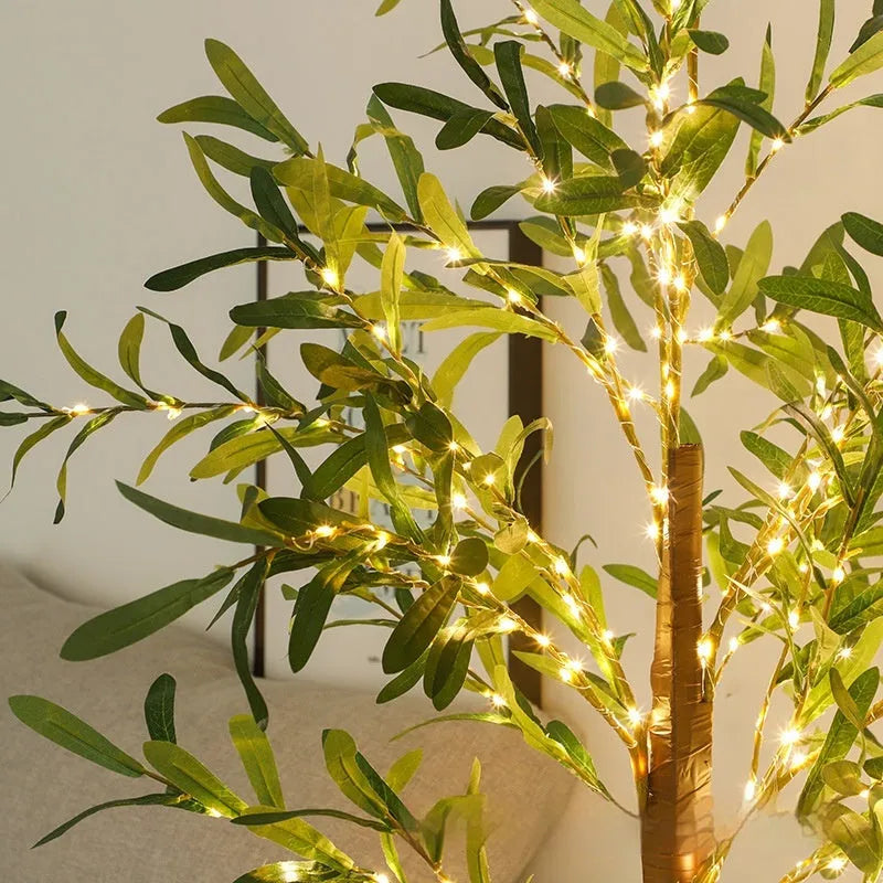 1.8m tall artificial olive tree lamp with warm white LED lights for outdoor courtyard decoration