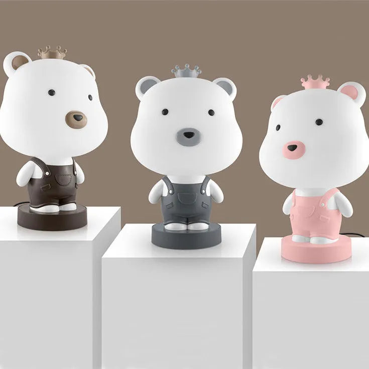 Cartoon animal table lamp in random bear, cattle, rabbit, or tiger design with plastic shade and LED light.