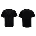 Men's drum black V-neck loose fit t-shirt with short sleeves and tassel detail